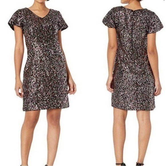 Vince Camuto Gilded Rose Sequin Flutter Sleeve Pencil Cocktail Dress - Picture 3 of 7